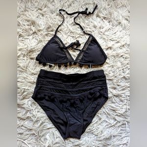 Black Pom-Pom and Mesh Detail bathing suit